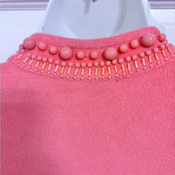 Talbots Orange Cotton V Neck Beaded with Beaded Sleeves.  Petite Medium - Picture 5 of 9